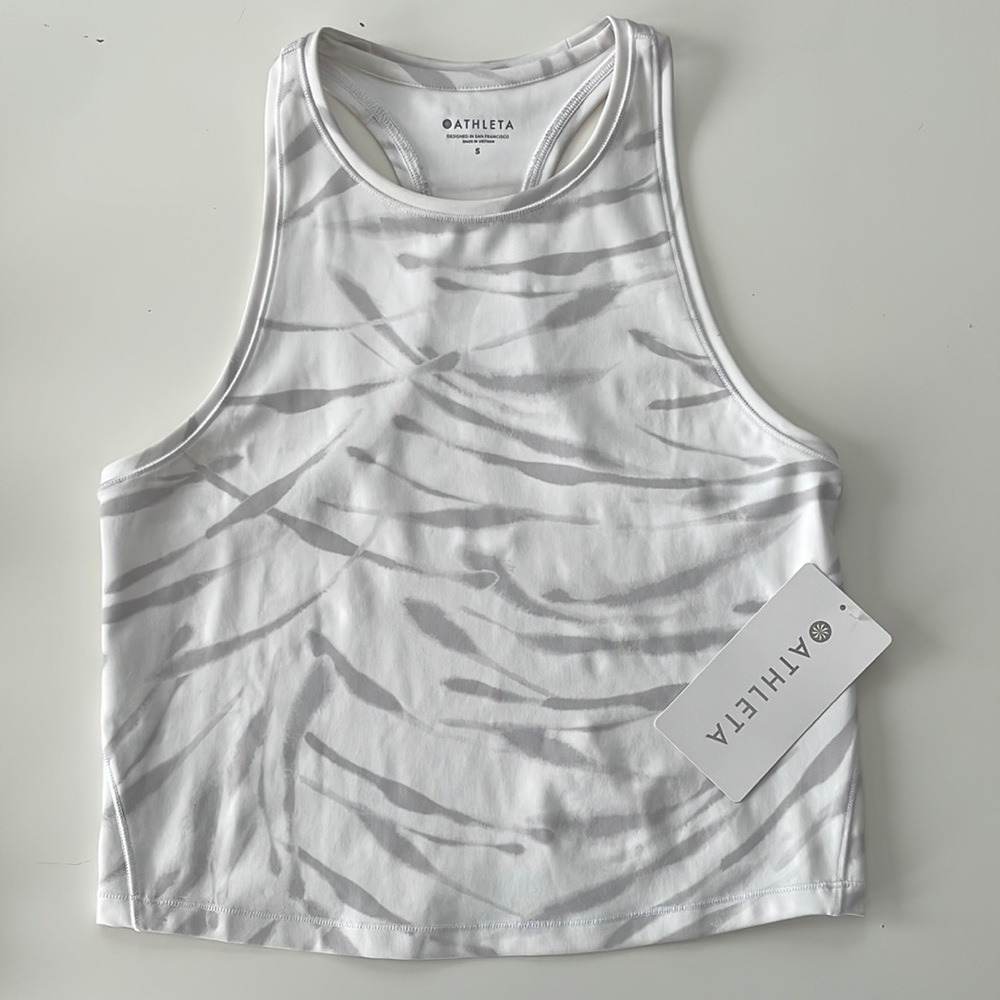 Athleta Shanti Crop Tank (White/Grey Zebra, S)